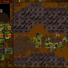 Warcraft 2 film: Orki walczą na pustkowiu, widać ich jednostki i interfejs gry.
