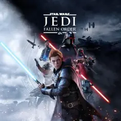 Młody jedi Cal Kestis z mieczem świetlnym walczy z Inkwizytorami.