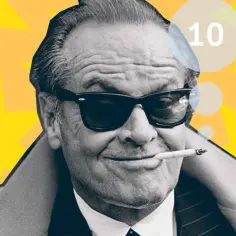 Jack Nicholson w okularach i z papierosem, myślący o swoich najlepszych filmach.