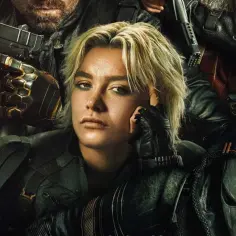 Zimna wojna wisi w powietrzu. Yelena Belova i inni członkowie **thunderbolts* obsada** przygotowują się do akcji, otoczeni mrokiem i bronią.