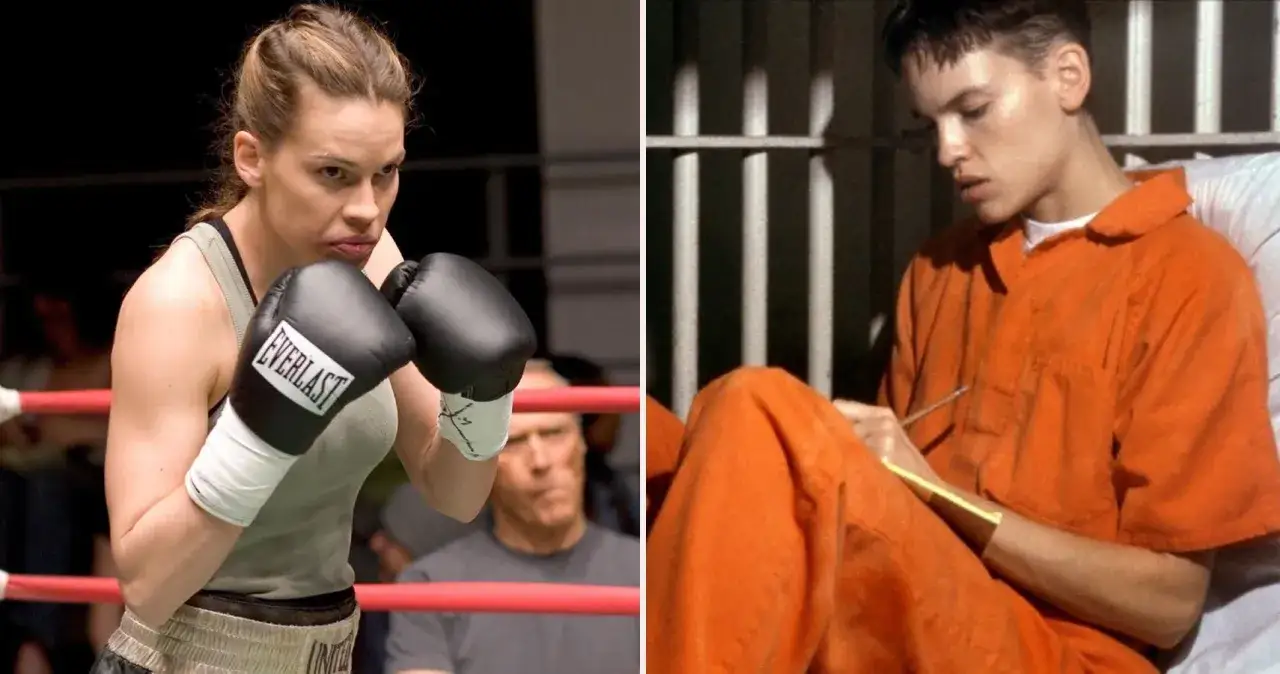 Hilary Swank w filmach: bokserka w ringu i więzień w pomarańczowym kombinezonie.