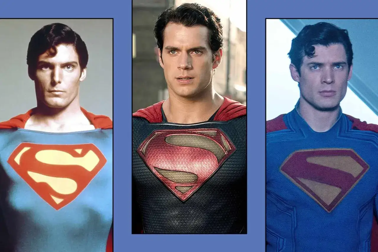 Trzy wcielenia Supermana: Christopher Reeve, Henry Cavill i David Corenswet. Superman obsada w różnych odsłonach.